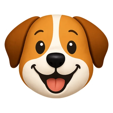 animal emoji, smiling dog face, brown and white, friendly sticker