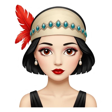 1920s woman, jazz age, feathered headband, glamorous makeup sticker