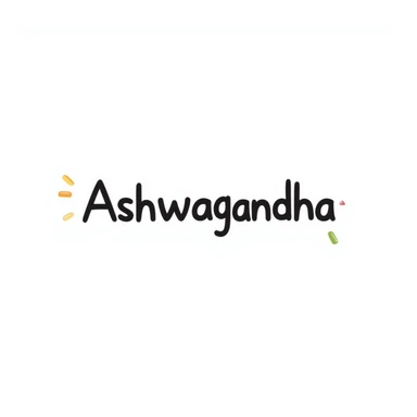 The word "Ashwagandha" hand-drawn in a simple style with minimal colors. The text should be clean and readable with just a few essential color accents. sticker