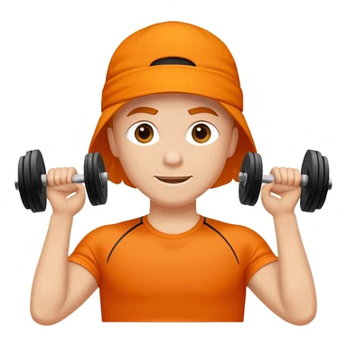 Mach mir einen glücklichen typen der im gym trainert und viele muskeln hat mit einem orangen sport thshirt und schwarzen kurzen haaren sticker