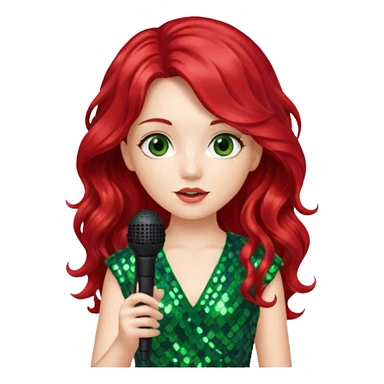 girl in green blink dress, red long wavy hair, holding a mic



















 sticker