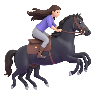 girl with long brunette hair riding a black horse at full speed, no saddle, hair and mane flying sticker