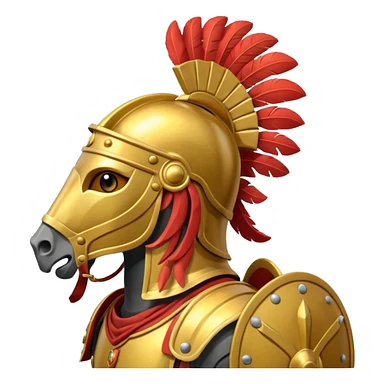 An emoji of a powerful Roman warhorse in full armor, with a feathered helmet. sticker