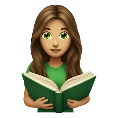 Brown long haired and green eyed girl reading a book sticker