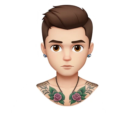 pretty handsome bratz man, short brown hair, brown eyes, pale skin, defined jawline, has tattoos sticker