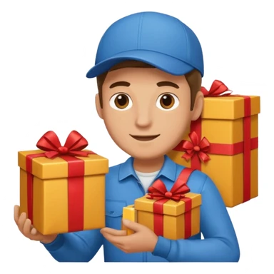 man courier holding gift box sticker