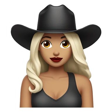 Woman with big red lips hazel eyes white skin black straight hair and a cowboy hat  sticker