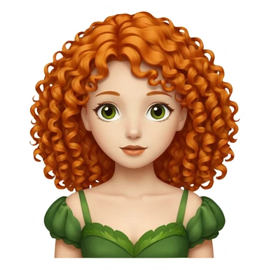 orange curly hair beautiful princess full body in leafy green dress elegant sticker