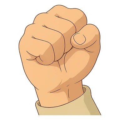 a closed fist, ghibli style, no text sticker