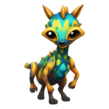 a colorful edgy vernid-fionbri-animal-creature with splash patterns full body sticker