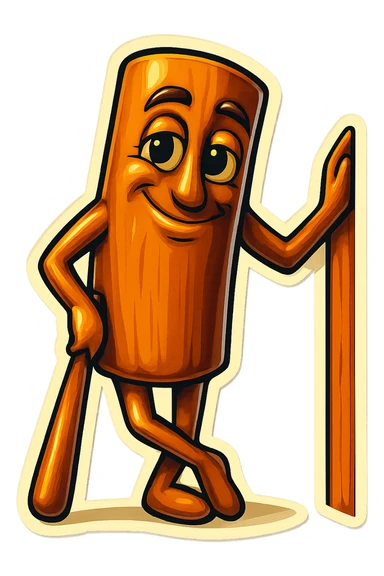 Create a clean, sharp emoji-style illustration of a cinnamon stick character, matching the pose and expression from the reference image, with a transparent background. sticker