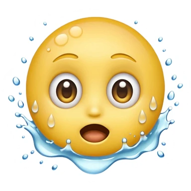 Classic yellow emojis face with super wide eyes and a large open mouth and a splash of water hitting its face sticker
