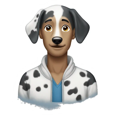Asian man with blue Merle great dane sticker