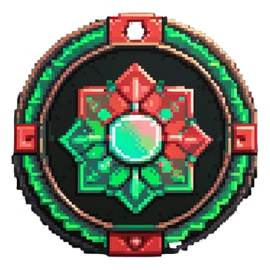 Member medallion with green to red gradient aura and pixel art details sticker