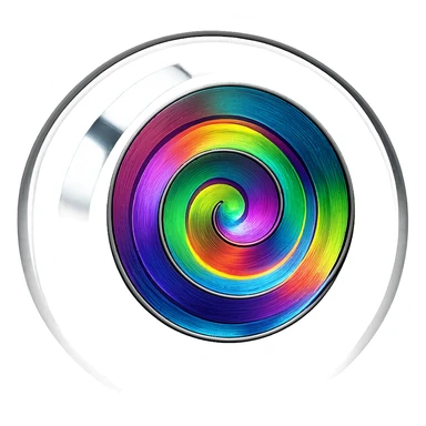 Make the spiral inside the translucent chrome sphere rainbow-colored, keep the sphere reflective and futuristic with no background. sticker