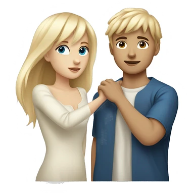 Girl with long back hair with bangs and tan skin kissing boy with blonde hair blue eyes and white skin sticker