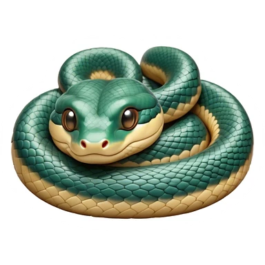 Meme-Worthy Cute Sleeping Chinese Water Snake Portrait Emoji, Head resting peacefully with a contented smile, showcasing a slender, graceful build and a luxuriously soft, shimmering scaled body, eyes gently closed in serene, fluid slumber, Simplified yet hilariously adorable features, highly detailed, glowing with a soft, drowsy aquatic light, high shine, relaxed and utterly lovable, stylized with an air of playful laziness, soft glowing outline, capturing the essence of a sleeping water snake that feels destined to become the next viral sensation of adorable aquatic rest! sticker