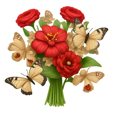 red bouquet with beige butterflies sticker