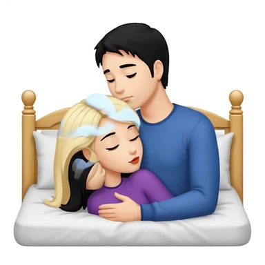 Naked man, black hair, kissing naked Woman, blonde hair, bed,  sticker