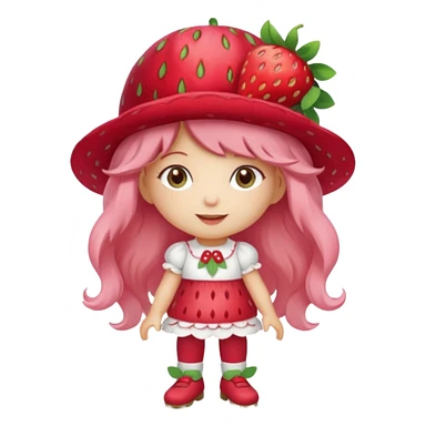 Strawberry shortcake human girl full body and legs with a strawberry hat on her hair without a cake sticker