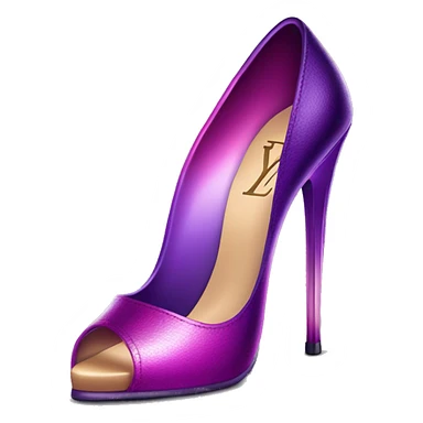 Realistic isolated pair of metallic magenta to purple ombre Louis Vuitton high heel stiletto shoes. sticker