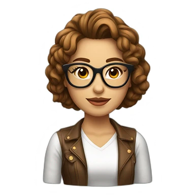 chica blanca con gafas y pelo rizado castaño sticker