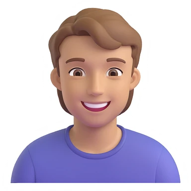 smiling young man with light brown hair, subtle 3D effect, neutral background, high resolution, no text sticker