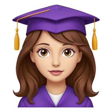 beautiful  woman normal skin with more wavy more long long brown hair and hazel eyes with purple school hat sticker