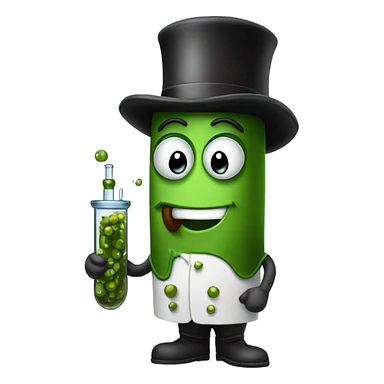Pickle as a scientists with a top hat sticker