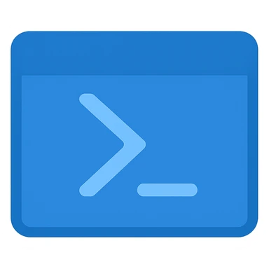 Create a PowerShell icon in a flat modern style consistent with previous blue-themed icons. Use lighter shades of blue for the terminal window and the PowerShell symbol (like >_ or the PowerShell angle bracket and dash). Keep the design clean and simple with minimal use of other colors, focusing on visibility and clarity. The background should be fully transparent. sticker