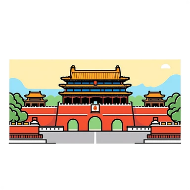 Tiananmen Square in Beijing with traditional Chinese architecture gate, sunny day, travel landmark sticker