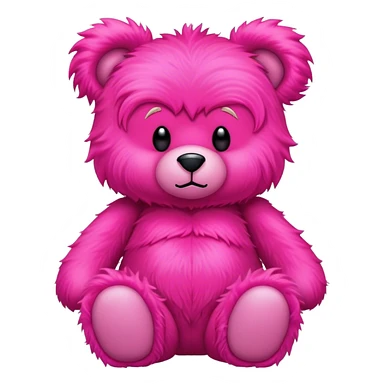 Realistic isolated big full length fluffy hot pink long fuzzy hair valentines Day stuffed Teddy Bear sitting up mood devil  sticker