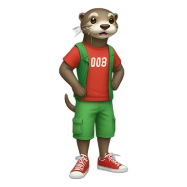 Otter with green tshirt and red&white shoes sticker