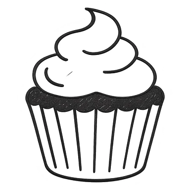 Make the cupcake chocolate with pink icing, hand drawn outline style with no background. sticker