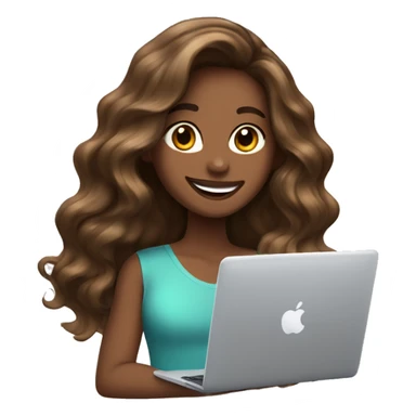brown balayage Hair italian girl with macbook, smiling sticker