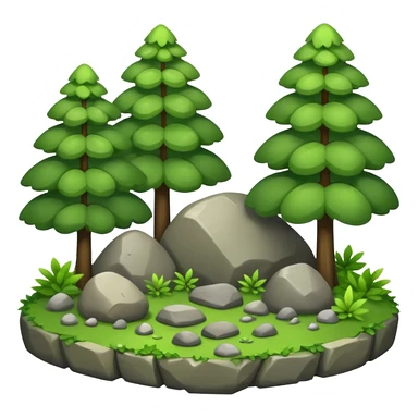 A bright forest clearing with layered bushes and scattered rocks. sticker