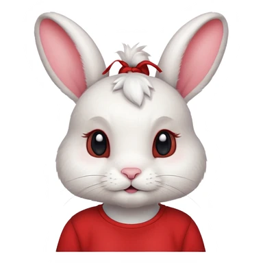 white large bunny, pet lover, red shirt, pony tail. sticker