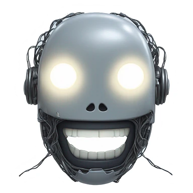 Alien robot head with glowing wires and white teeth  sticker