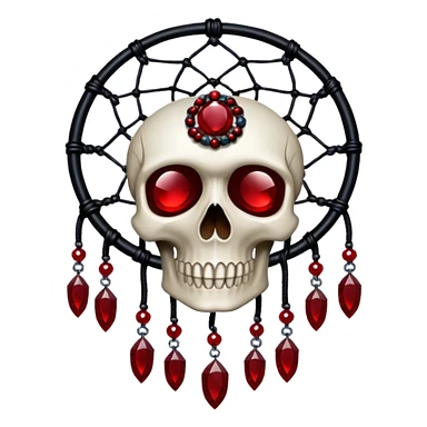 Blood-red, bloody, obsidian-black, edgy, dream catcher, red gemstones, black wires, black threads, big skull in the middle sticker