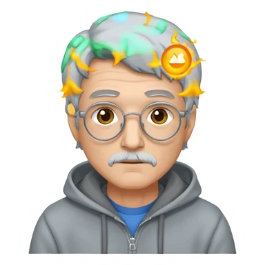 Scientist stoner with grey hair wearing hoodie sticker