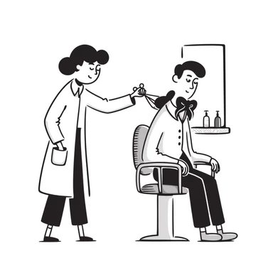 a soldier man getting a haircut, hand drawn doodle style sticker