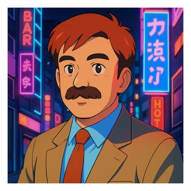 Add a neon city background, keep the 90's anime style and all original colors and lighting sticker