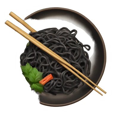 Black noodles in a bowl with wooden chopsticks sticker