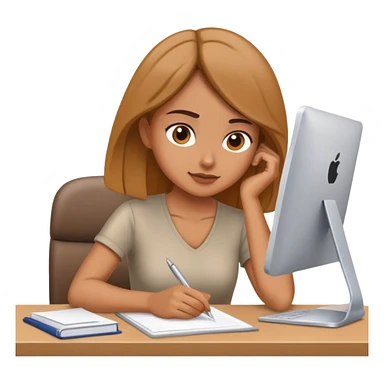 Woman sitting at a desk, working hard sticker