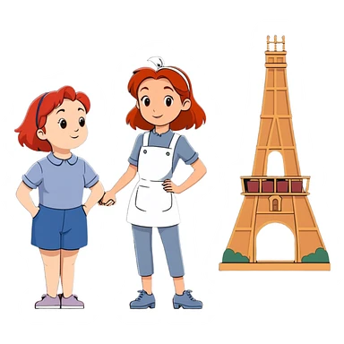 Two girls at Disney land one that is tall with red hair and one that is short with brown hair stays next to ratatouille ride  sticker