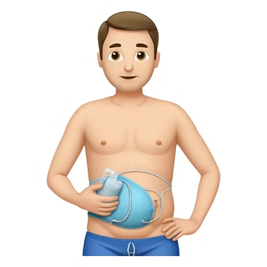 A man in his mid-40s with a stoma bag on his stomach. sticker