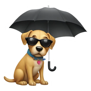 Dog wearing sunglasses, with an umbrella  sticker