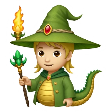 ein Drache mit einem Zauberstab in der Hand  und einem Hud  auf dem kopf und ein schnurbard  sticker