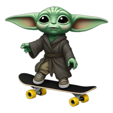 bebe yoda arc-en-ciel qui fait du skate en nageant dans une mer noir sticker