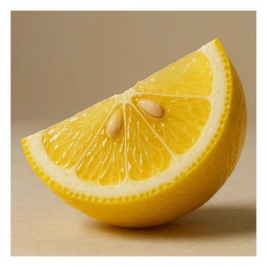realistic lemon wedge, shiny peel, visible seeds, photographic rendering sticker